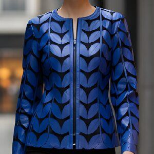 Blouse for Women Shirt Sheer Jacket Leather Outfit Tops Handmade Leaf Pattern